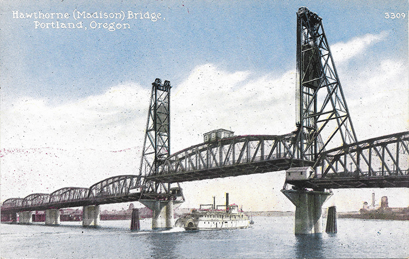 Vintage postcard of Hawthorne Bridge, Portland, OR