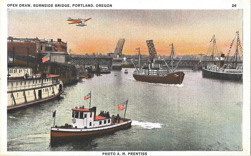 Antique postcard of Burnside Bridge, Portland, Oregon