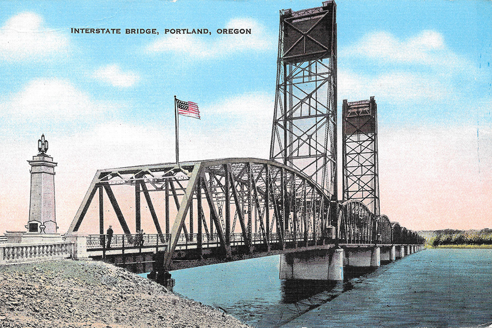 Antique postcard of Interstate Bridge, Portland, Oregon