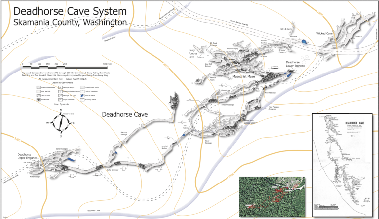 Map of Dead Horse Cave in Skamania County, Washington